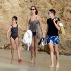 Stephanie Seymour spends her holiday on the beach in St Barths with Lily and Harry